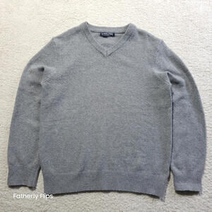 PJ Paul Jones V-Neck Sweater Medium Grey Brushed 88% Polyester 9% Wool